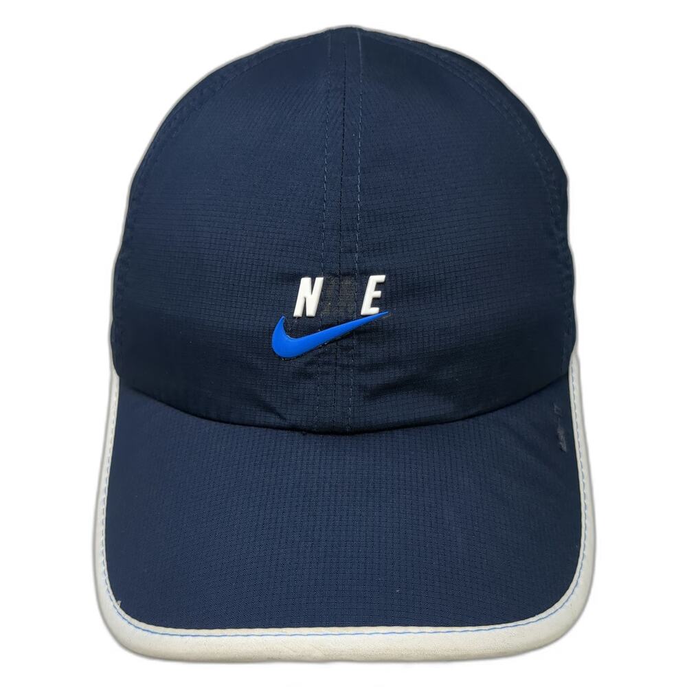 Nike Blue One Size Baseball Cap Hat Piped Brim 3D Logo Navy Strapback